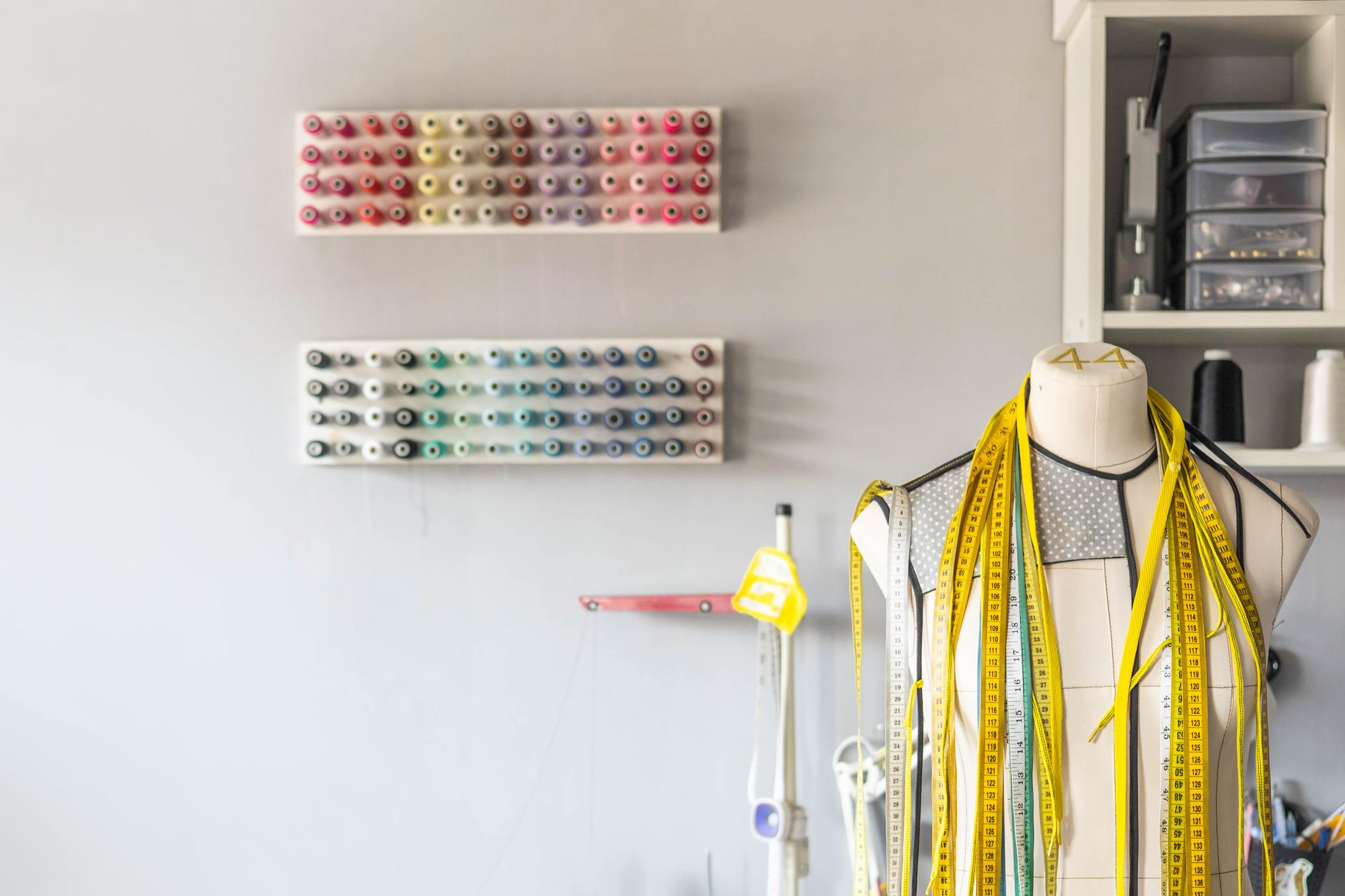 atelier entrance and needlework on display
